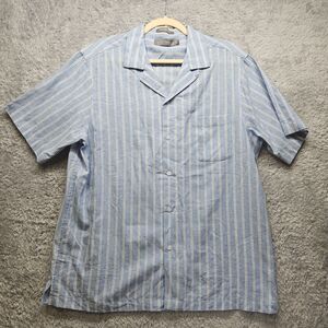 Daniel Cremieux Mens Blue Stripe Shirt Large Linen Button Up Beach Vacation